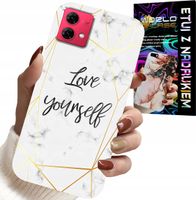 ETUI DO MOTOROLA EDGE 40 NEO - BIAŁY MARMUREK W ZŁOTE RAMKI LOVE YOU