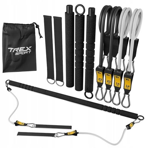 Drążek do ćwiczeń pilatesu kij 4x gumy oporowe ekspandery + etui Trex na Arena.pl