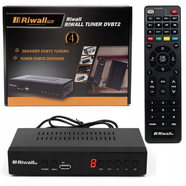 Dekoder DVB-T2 HEVC H.265 Riwall TVCONTROL Tuner TV Full HD HDMI USB zdjęcie 1