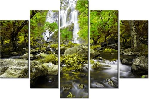 100CM 150CM OBRAZ 5 ELEM WODOSPAD ZIELENI ŚCIENNY na Arena.pl