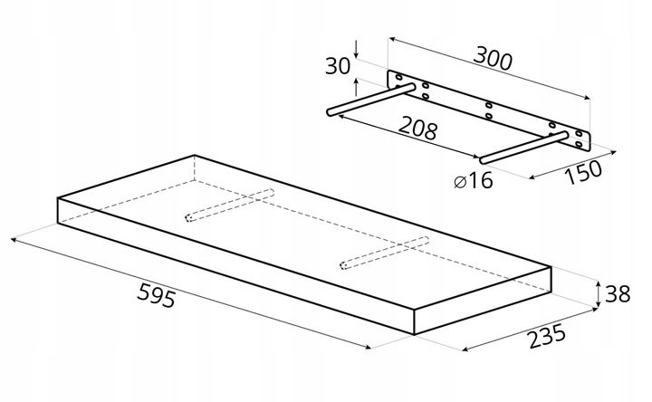 Półka ścienna samowisząca - FS - 60x23 cm - Czarny zdjęcie 8