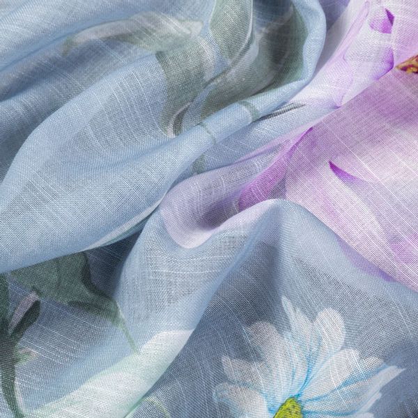 Zasłona gotowa na przelotkach FLORA 140x250 niebieska w kwiaty zdjęcie 9