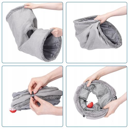 tunel dla kotów zamszowy aksamit z dzwoneczkiem piłeczka 60 cm składany na Arena.pl