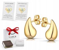 ZŁOTE KOLCZYKI 375 NA SZTYFT KLASYCZNE KROPLE ŁEZKI PREZENT + CENNE GRATISY