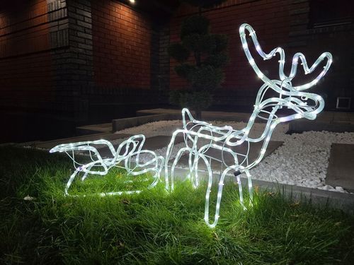 Renifer z Saniami LED Świecący Świąteczny Na Zewnątrz Do Ogrodu Biały Zimny na Arena.pl