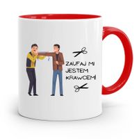 Kubek Czerwony Krawca Krawcowej Zaufaj Mi Jestem Z Nadrukiem Ze Zdjęciem