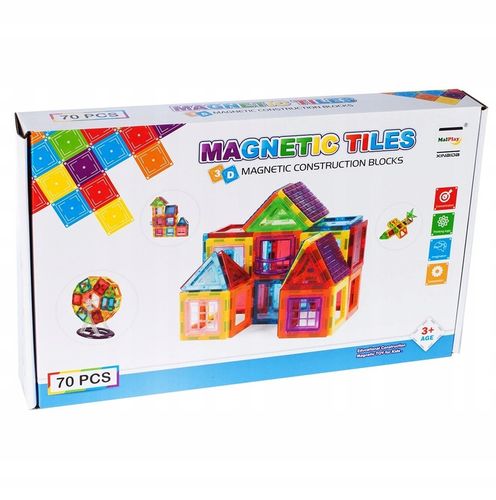 ZESTAW DUŻE KLOCKI MAGNETYCZNE KONSTRUKCYJNE 3D PANELE MAGNETIC TILES 70 EL na Arena.pl