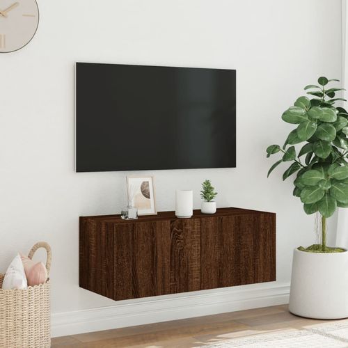 Ścienna szafka TV z LED, brązowy dąb, 80x35x31 cm na Arena.pl