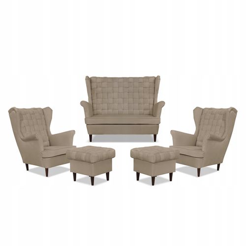 Zestaw wypoczynkowy Carol sofa fotele pufy paski beżowy na Arena.pl