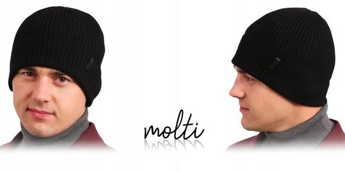 Czapka zimowa męska ciepła klasyczna CZARNA wełna MERINO na zimę 55-60 na Arena.pl