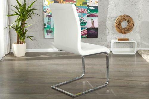 Invicta Krzesło Hampton Białe - Ekoskóra, Chrom na Arena.pl