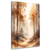Obraz do salonu sypialni, Jesienny Mglisty Las Akwarelowy Leśny