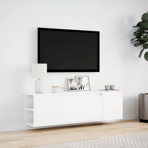 Ścienna szafka TV z LED, biała, 135x31x39,5 cm na Arena.pl