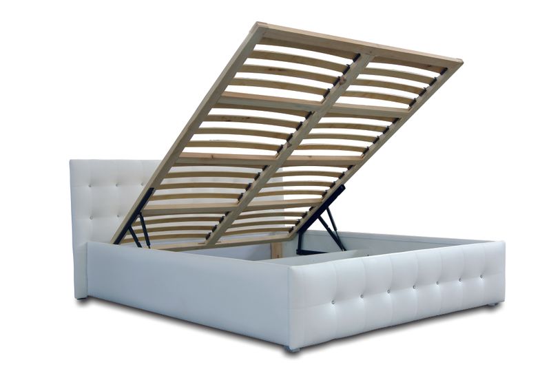 Łóżko tapicerowane 140 x 200 stelaż + pojemnik łóżko białe zdjęcie 2