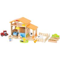 FARMA DREWNIANA dla Dzieci – Zestaw z Figurkami, Traktorem i Stodołą