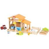 FARMA DREWNIANA dla Dzieci – Zestaw z Figurkami, Traktorem i Stodołą
