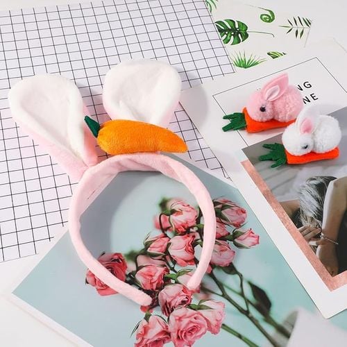Zestaw Opaski na Głowę Uszy Królika 3 Sztuki Pluszowe Różowe Białe Szare na Arena.pl