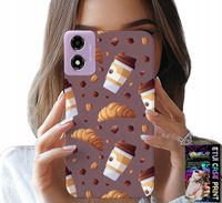 ETUI DO MOTOROLA MOTO E14 - CASE Z KAWĄ ROGALIKAMI I ZIARNAMI W TLE