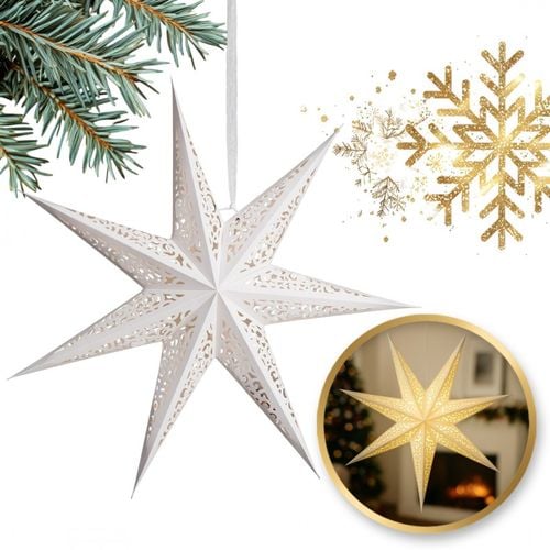 duża gwiazda papierowa świąteczna ażurowa biała 60 cm witraż 3d wg12 na Arena.pl