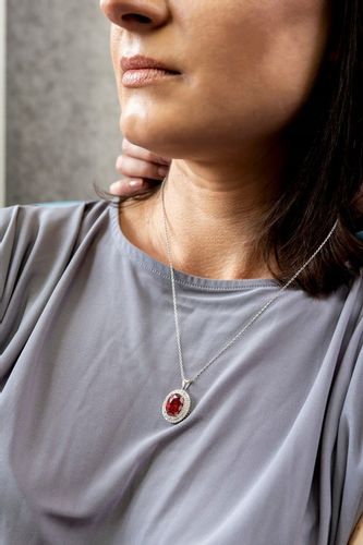 NASZYNIK SREBRNY ŁAŃCUSZEK Z CZERWONYM GRANATEM na Arena.pl
