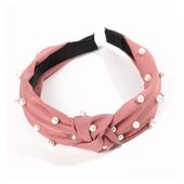 Opaska Turban Z Materiału Gruba Ciemny Róż Perełki O227Cr