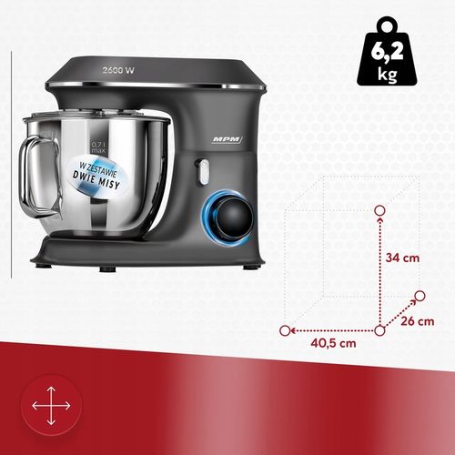 Robot planetarny kuchenny 2 misy w zestawie MPM MRK-20 2600 W na Arena.pl