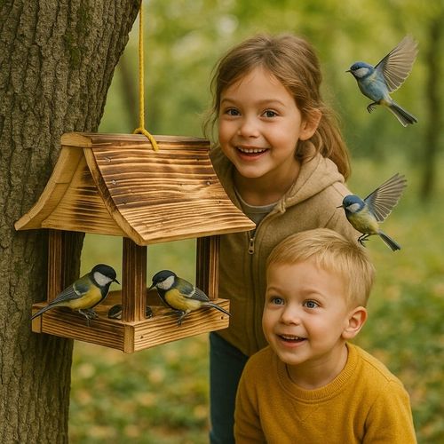 Karmnik dla ptaków + ziarno pokarm duży drewniany budka solidny XXL na Arena.pl