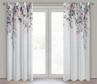 Zasłona gotowa na przelotkach MEG 140x260 biała bordowe kwiaty