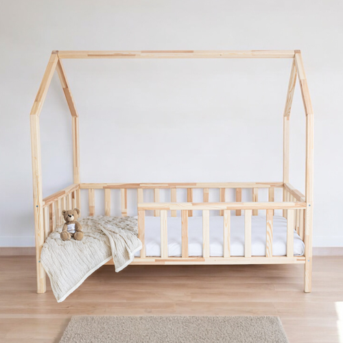 ŁÓŻKO DZIECIĘCE DOMEK AURORA 180x80 DREWNIANE BARIERKA + STELAŻ SOSNA na Arena.pl