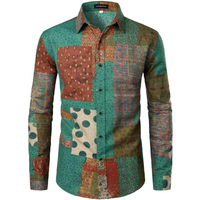 Koszula męska lniana w kratę zielono-czerwona Slim Fit elegancka r. S