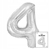 BALON FOLIOWY CYFRĄ CYFERKA 4 SREBRNA NA IMPREZE URODZINOWĄ 40cm