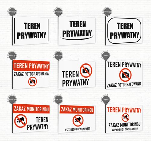 Tabliczka znak informacyjny 30x20 Biała TEREN PRYWATNY Dibond NADRUK UV na Arena.pl