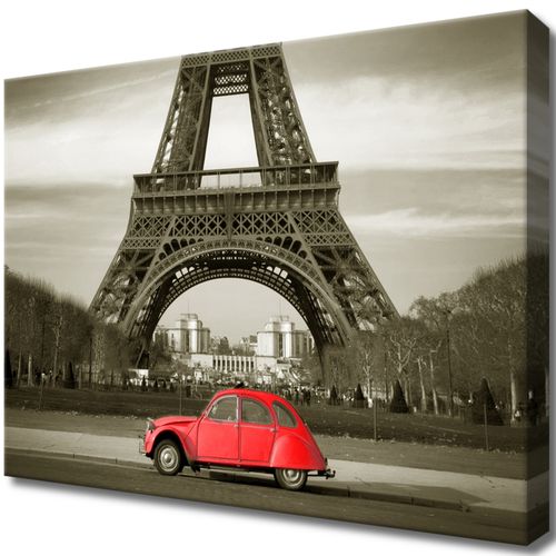 Obraz 40X30 Czerwone Auto Przed Wieżą Eiffla na Arena.pl
