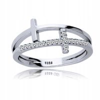 Srebrny pierścionek 925 krzyżyk z cyrkoniami