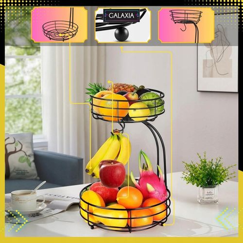 KOSZ NA OWOCE I WARZYWA Koszyk Stojak Piętrowy Czarny Dwupoziomowy na Arena.pl