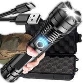 MOCNA LATARKA LED TAKTYCZNA XHP90 ZOOM WOJSKOWA WODOODPORNA AKUMULATOR ETUI