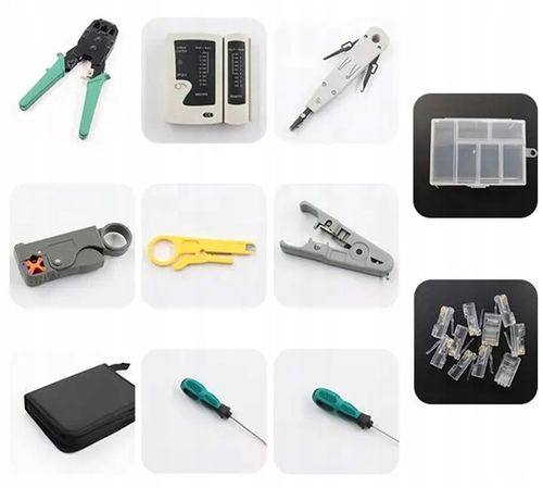 TESTER KABLI SIECIOWYCH WTYK RJ45 ZESTAW NARZĘDZI ŚCIĄGACZ ZACISKARKA LAN3 na Arena.pl