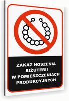 Tabliczka znak informacyjny 20x15 Biała ZAKAZ NOSZENIA BIŻUTERII Aluminiowa