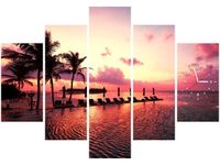 105CM 150CM ZEGAR 5 ELEM ZACHÓD SŁOŃCA RÓŻU PLAŻY MALEDIWACH DRUK OBRAZ