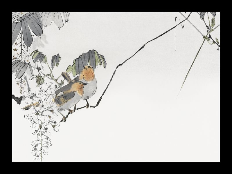 Plakat 18x13cm Two Sparrows, Seitei Japoński Vintage zdjęcie 2