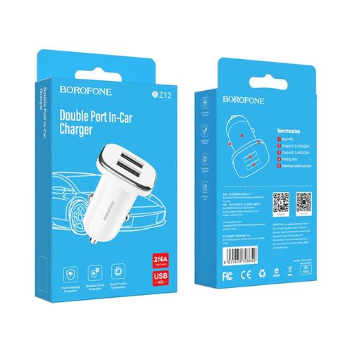 Borofone - ładowarka samochodowa 2x USB, biały na Arena.pl