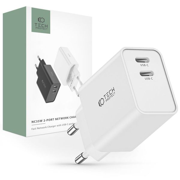 TECH-PROTECT C35W 2-PORT NETWORK CHARGER PD35W WHITE zdjęcie 1