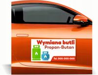 Magnes na auto reklama magnetyczna 60x30 cm WYMIANA BUTLI PROPAN BUTAN