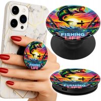 Uchwyt do telefonu Popsocket na palce/stojak WZORY WĘDKARSKIE RYBY WĘDKA