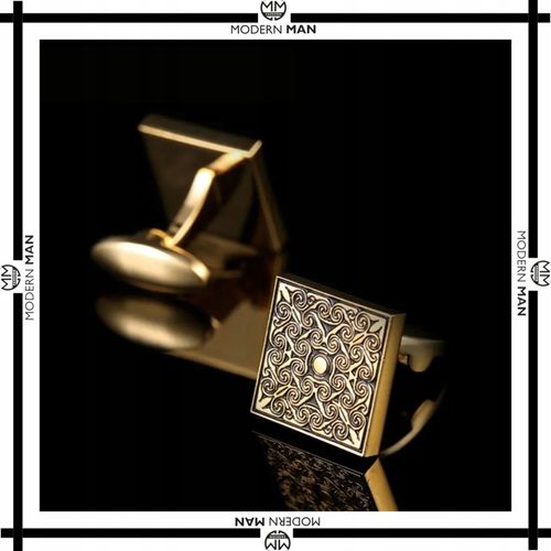 ZESTAW SPINKI DO MANKIETÓW I KRAWATU ZŁOTE NOWOCZESNE PREZENT DLA NIEGO na Arena.pl