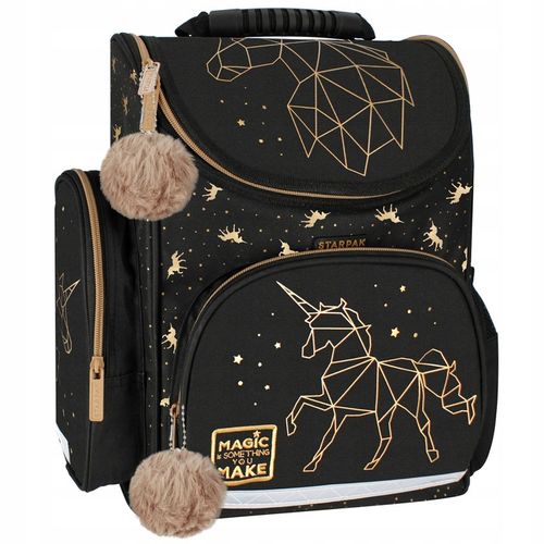 TORNISTER PLECAK SZKOLNY CZARNY ZŁOTY JEDNOROŻEC PIÓRNIK TUBA BIDON 5EL na Arena.pl