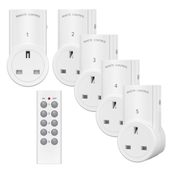 HBN Zdalne Gniazdka Sterowane Pilotem 5 Szt 2400W Zasięg 30m Wtyczki UK