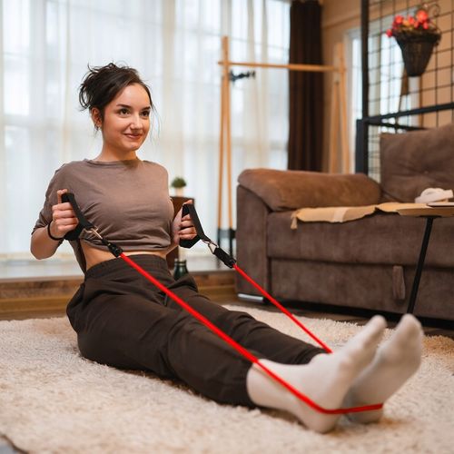 Gumy oporowe ekspandery zestaw do ćwiczeń rehabilitacji 80kg uchwyt na Arena.pl