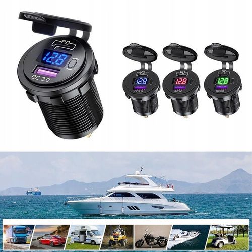 ŁADOWARKA SAMOCHODOWA USB QC3.0 + PD USB C WOLTOMIERZ PRZYCISK ON/OFF na Arena.pl