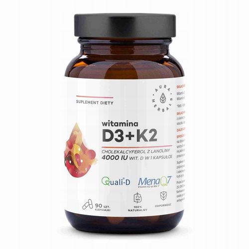 AURA HERBALS Witamina D3 4000 IU + K2, kapsułki 90 szt. na Arena.pl